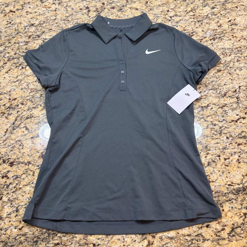 NEW Nike Womens Dri-FIT Polo Shirt Dark Gray Short Sleeve Golf Top XL ws